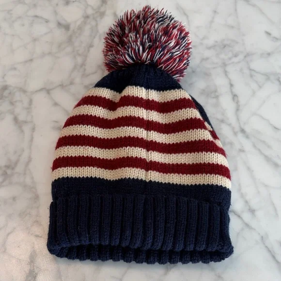 Patriotic Knit Beanie with Pom-Pom - Picture 2 of 4
